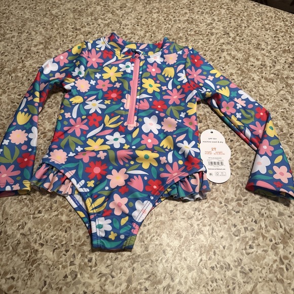 wonder nation Other - Wonder Nation Girls 2T Party Floral Rash Guard Swimsuit One Piece Long Sleeve
